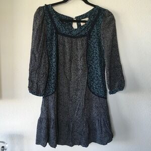 Anthropologie Holding Horses Dress Sz 4 Blue Floral Geo Print Pockets‎ Boho Hobo